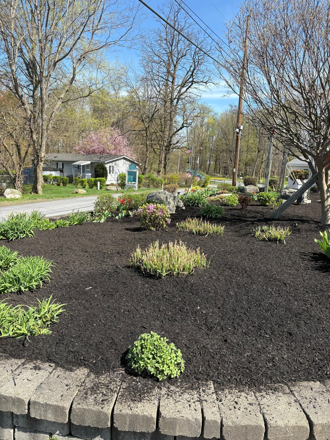 Fresh mulch around established planting beds